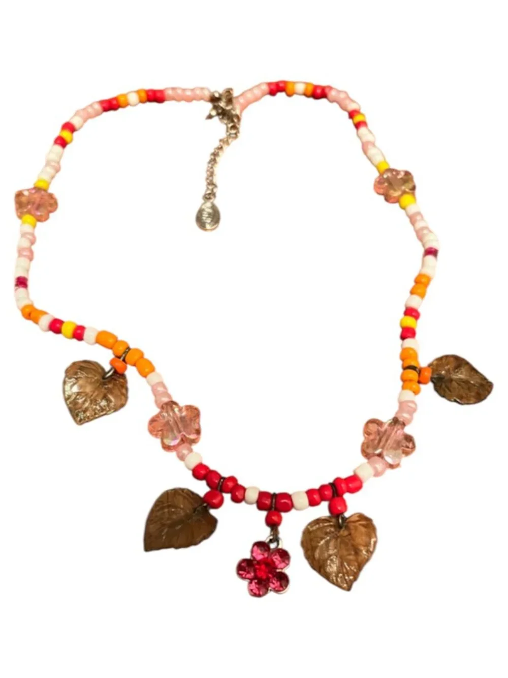 Rare Vintage Girls Oilily Colorful Flowers and Leaves Charm Necklace